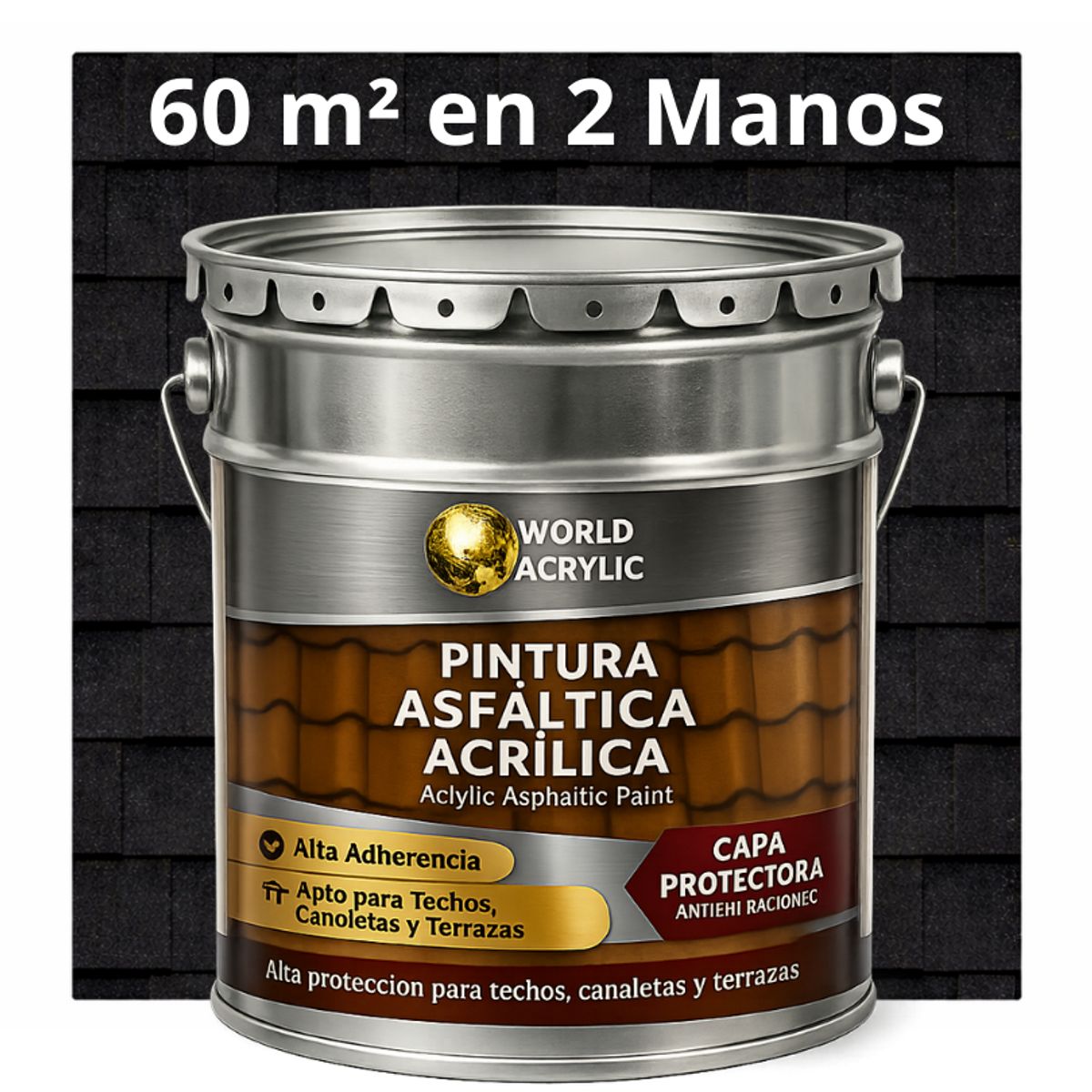 WORLD ACRYLIC - PINTURA - SELLO - IMPERMEABIZANTE - TEJAS ASFALTICA - TINETA 4G NEGRO SEÑAL