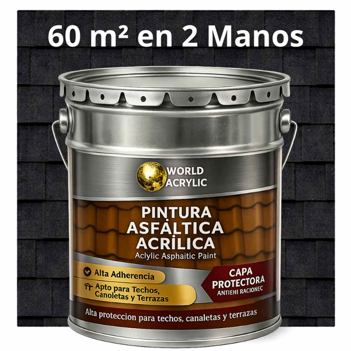 WORLD ACRYLIC - PINTURA - SELLO - IMPERMEABIZANTE - TEJAS ASFALTICA - TINETA 4G NEGRO INTENSO