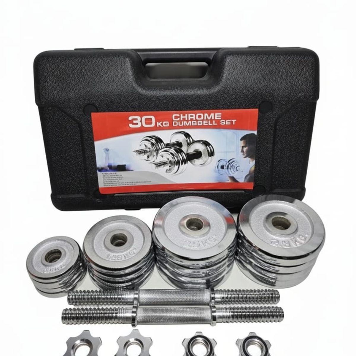 GENERICO - Set de Mancuernas Cromadas Ajustables 30 kg con Maleta