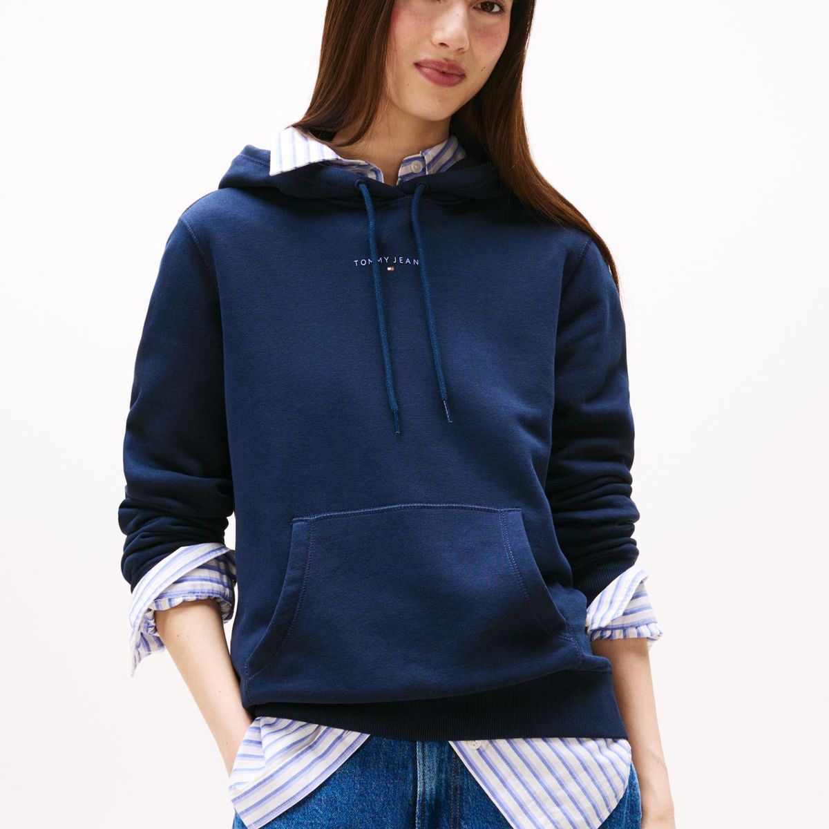 TOMMY HILFIGER - Polerón Hoodie Con Logo Lineal Azul Tommy Jeans
