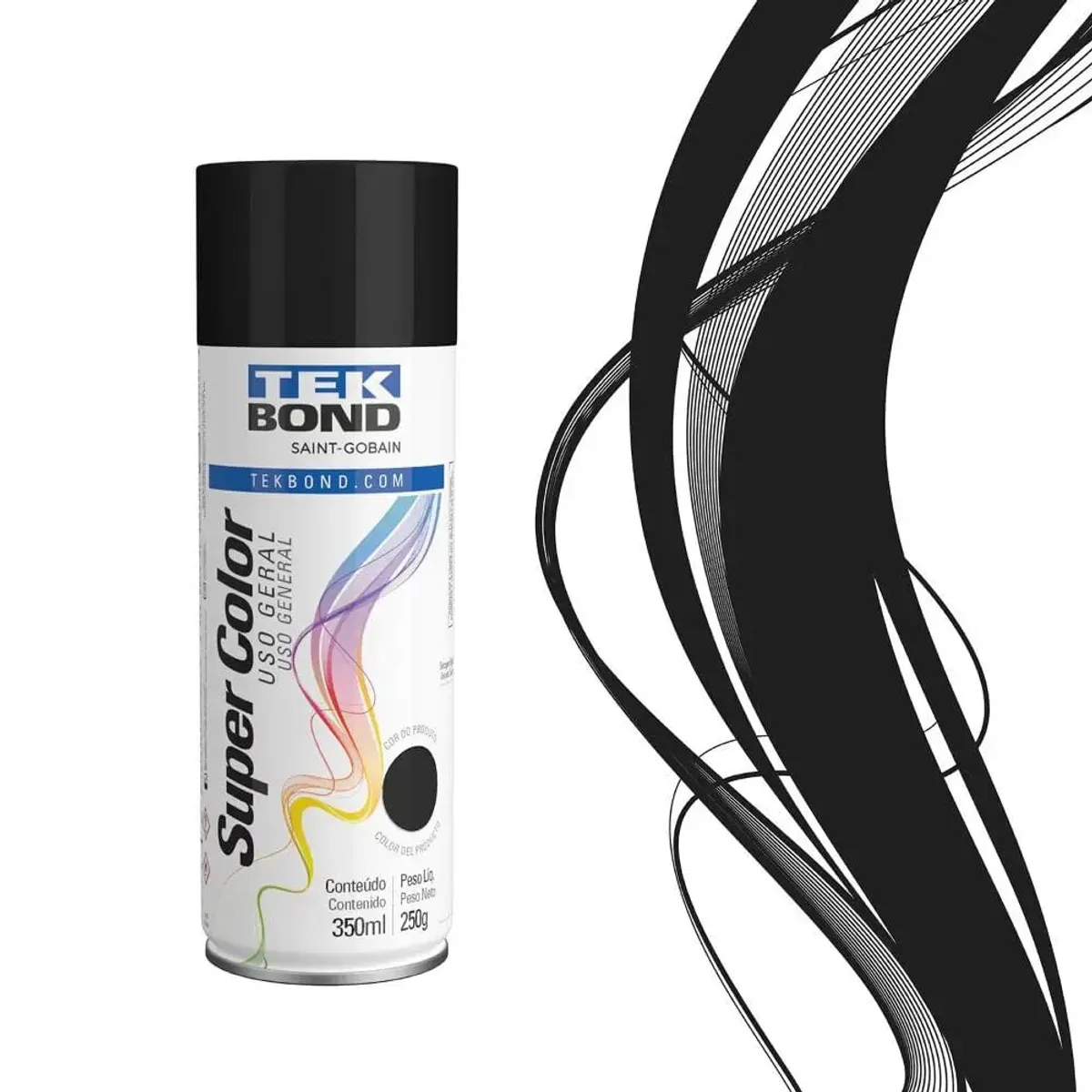 TEKBOND - Pintura Spray Acrílica Super Color Negro Brillante 350 ml Uso General
