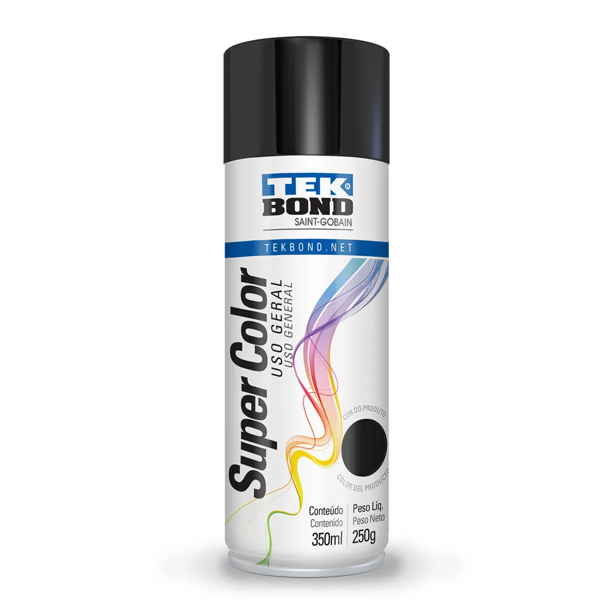 TEKBOND - Pintura Spray Acrílica Super Color Negro Brillante 350 ml Uso General