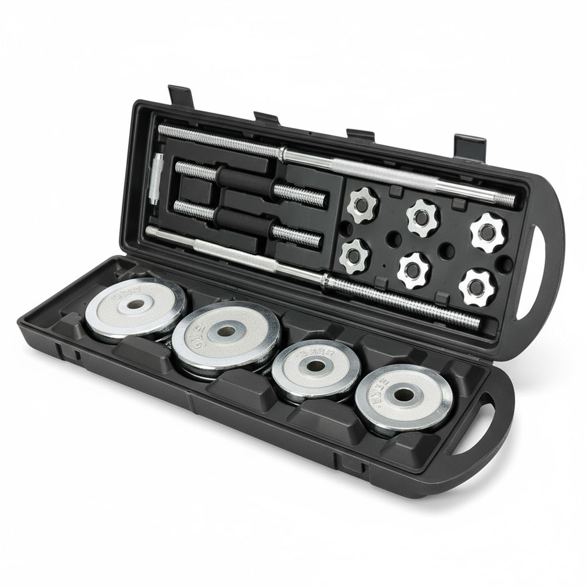 GENERICO - Set de Mancuernas y Barra 50 KG Electropatinado con Maleta – Entrenamiento Completo en Casa