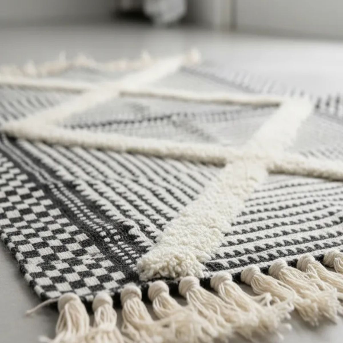 GENERICO - Alfombra de Lino Bajada de Cama estilo Boho medida 60 cm x 90 cm