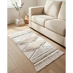 GENERICO - Alfombra de Lino Bajada de Cama estilo Boho medida 60 cm x 90 cm