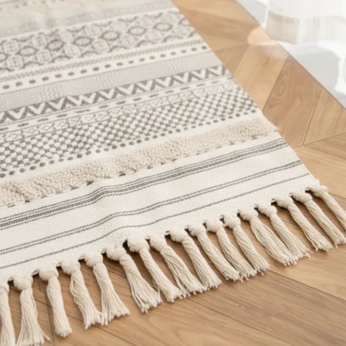GENERICO - Alfombra de Lino Bajada de Cama estilo Boho medida 60 cm x 90 cm