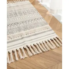 GENERICO - Alfombra de Lino Bajada de Cama estilo Boho medida 60 cm x 90 cm