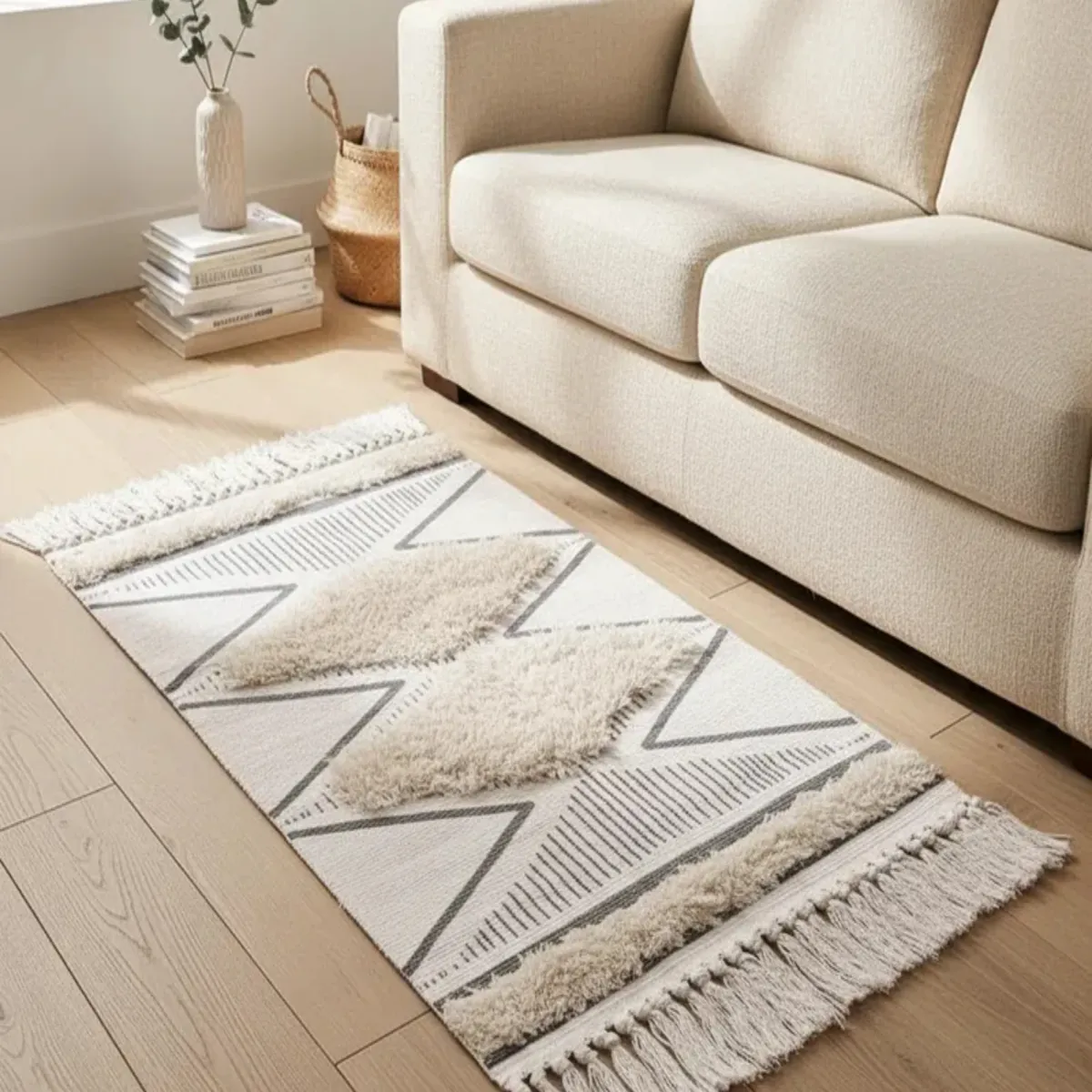 GENERICO - Pack de 2 Alfombra de Lino Bajada de Cama estilo Boho medida 60 cm x 90 cm