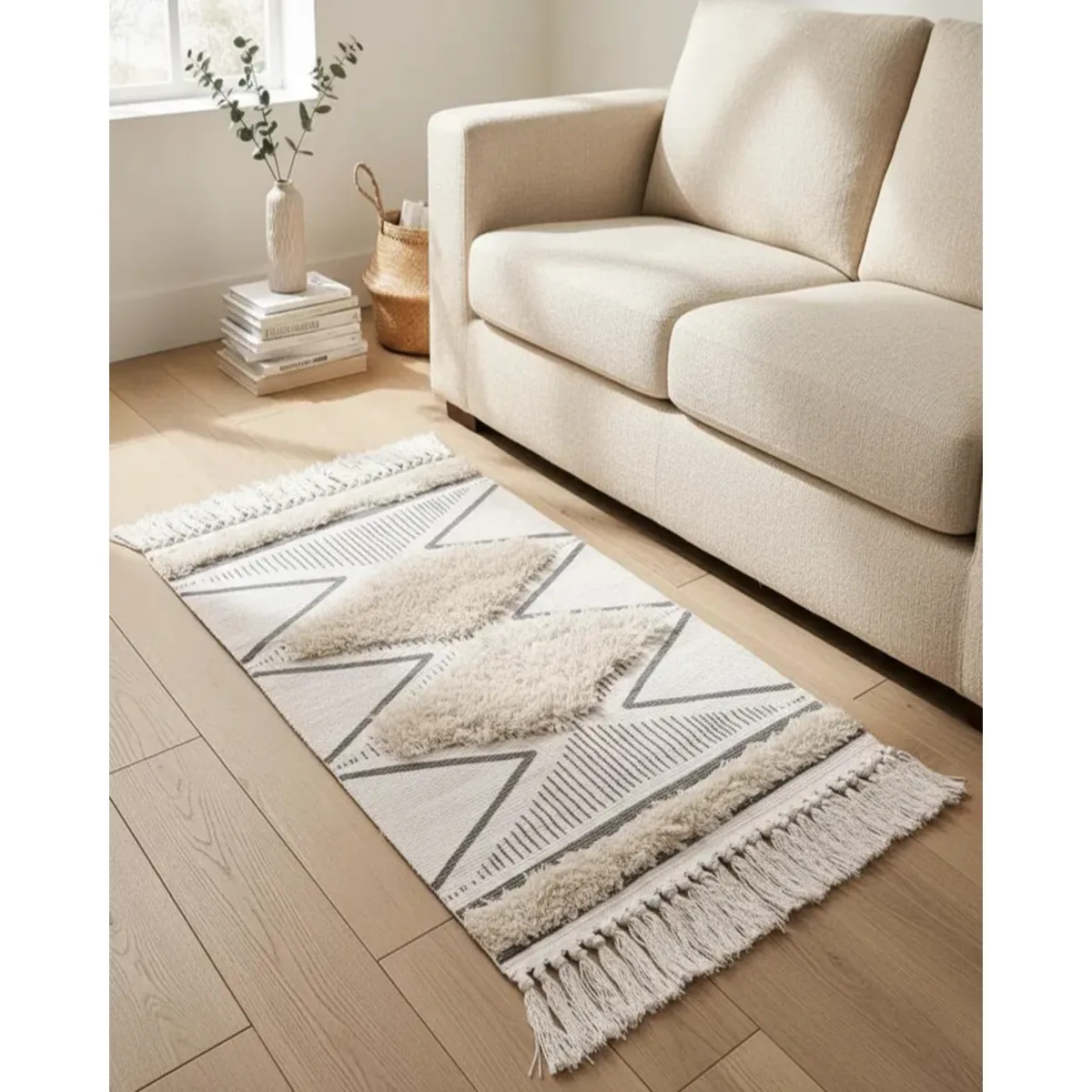 GENERICO - Pack de 2 Alfombra de Lino Bajada de Cama estilo Boho medida 60 cm x 90 cm