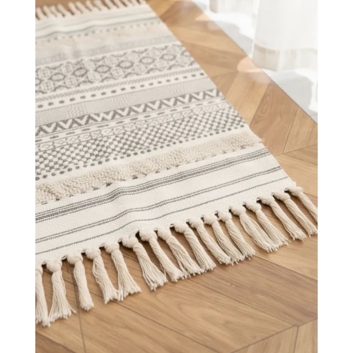 GENERICO - Pack de 2 Alfombra de Lino Bajada de Cama estilo Boho medida 60 cm x 90 cm