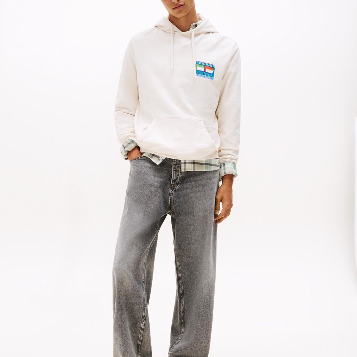 TOMMY HILFIGER - Polerón Hoodie Flag Con Logo Gráfico Blanco Tommy Jeans