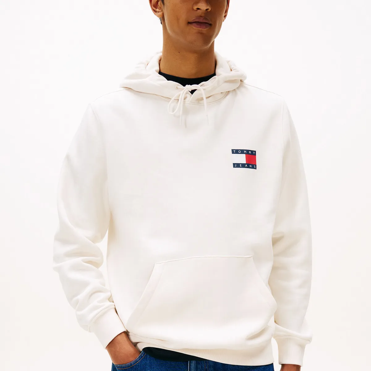 TOMMY HILFIGER - Polerón Hoodie Essential Con Logo Blanco Tommy Jeans