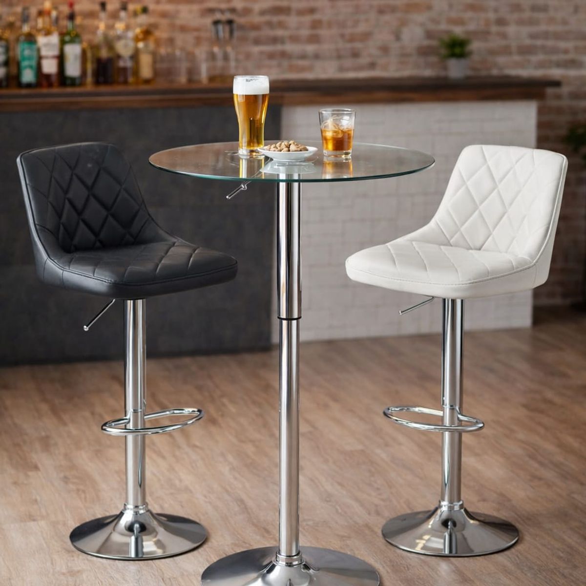 GENERICO - Mesa Alta Redonda Ajustable 60 cm Vidrio Templado y Base Cromada