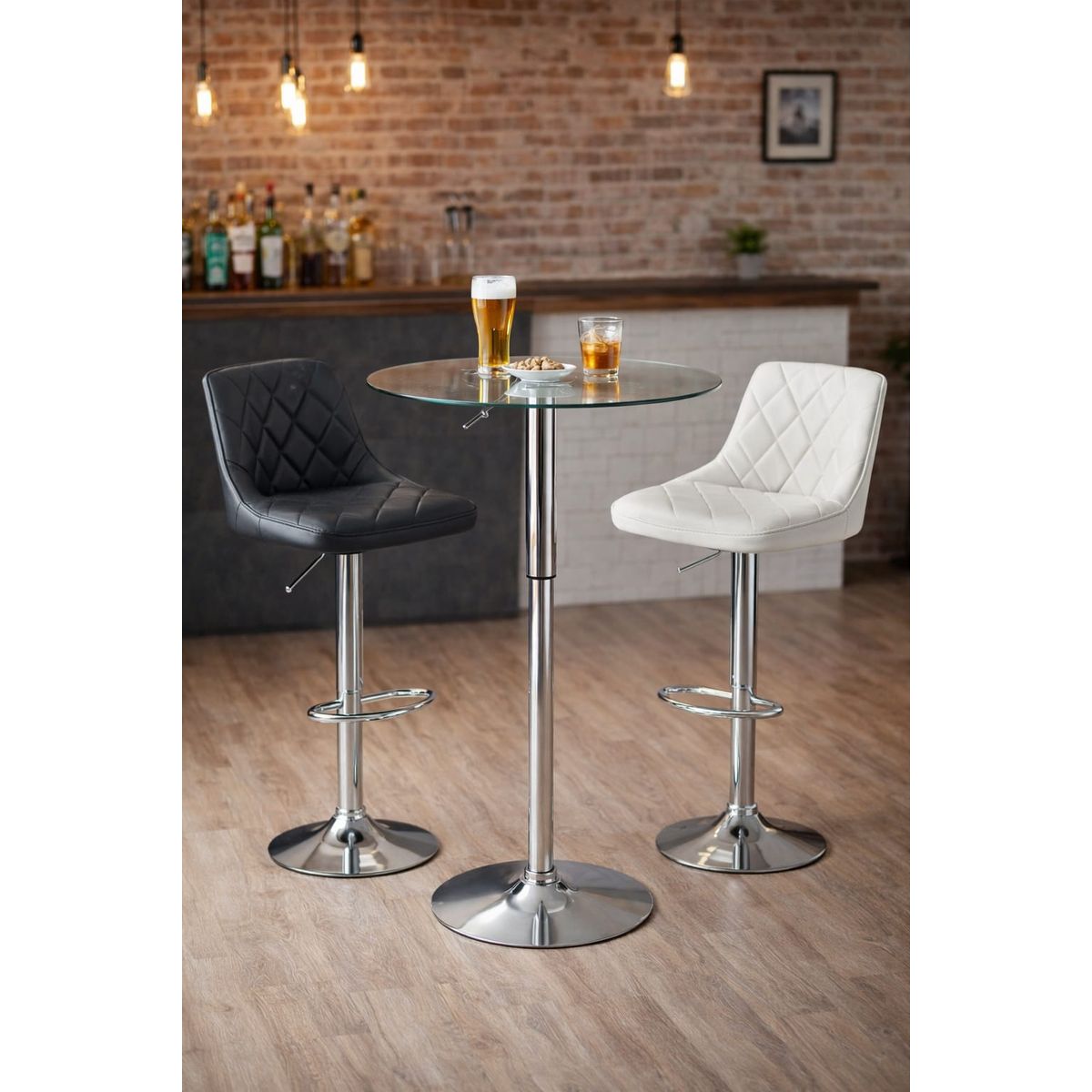 GENERICO - Mesa Alta Redonda Ajustable 60 cm Vidrio Templado y Base Cromada