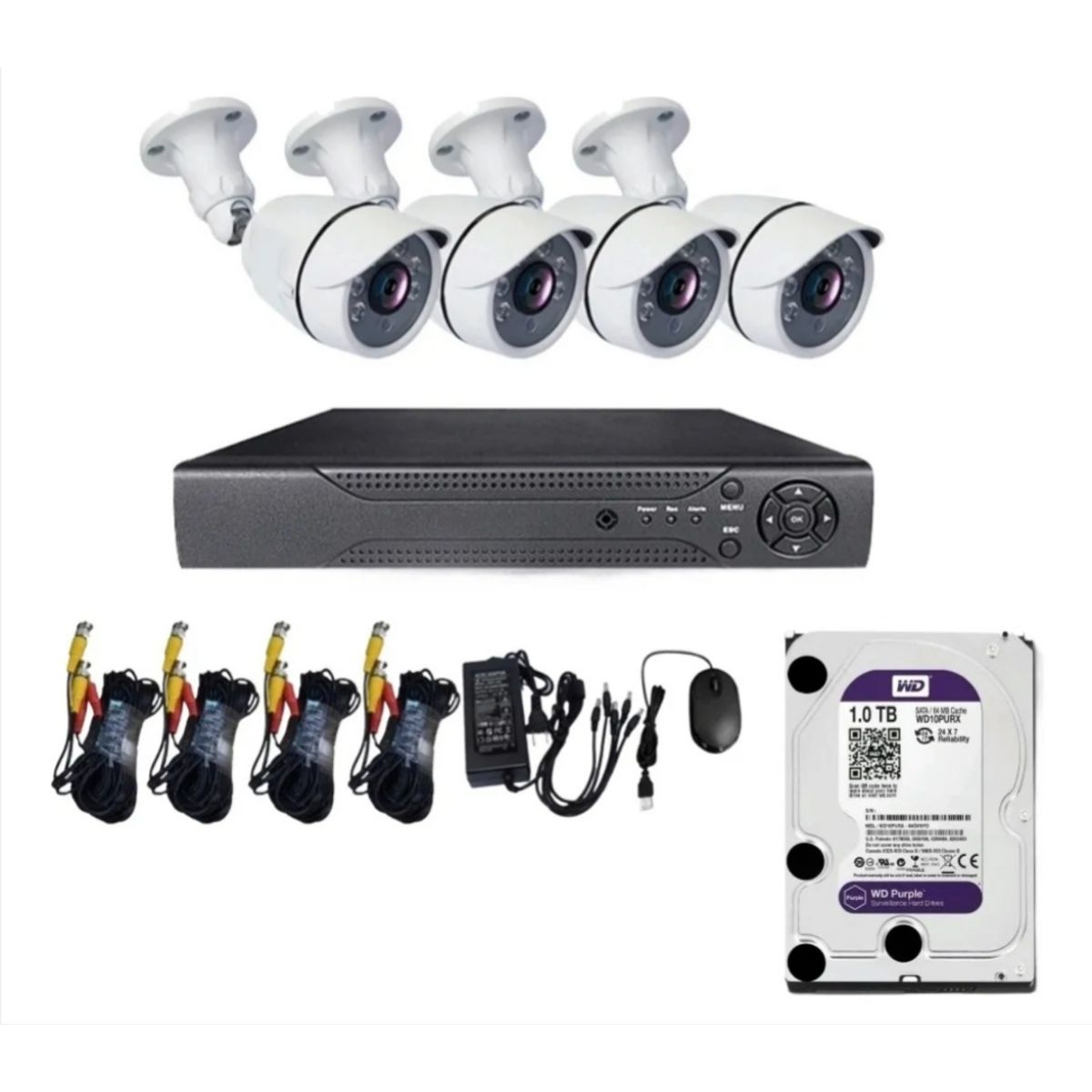 ARTIHOGAR - Kit Cctv Pro 4 Cámaras Cerámica (no Plastico) 2 MP IP66 con Disco Duro 1 Tera