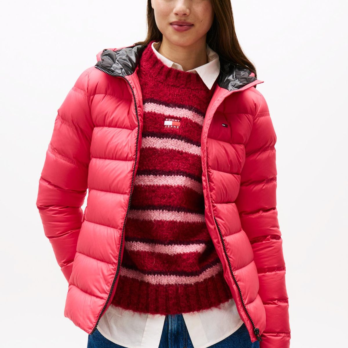 TOMMY HILFIGER - Parka Hooded Acolchada Slim Fit Rosado Tommy Jeans