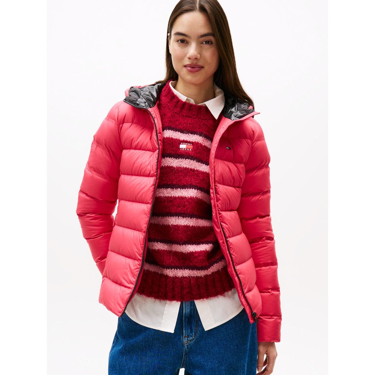 TOMMY HILFIGER - Parka Hooded Acolchada Slim Fit Rosado Tommy Jeans