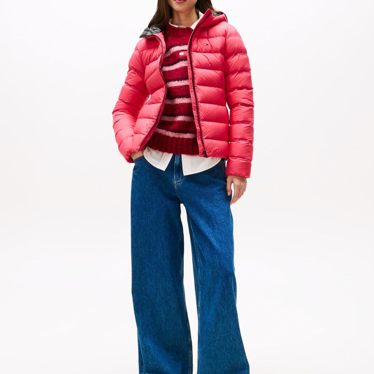 TOMMY HILFIGER - Parka Hooded Acolchada Slim Fit Rosado Tommy Jeans
