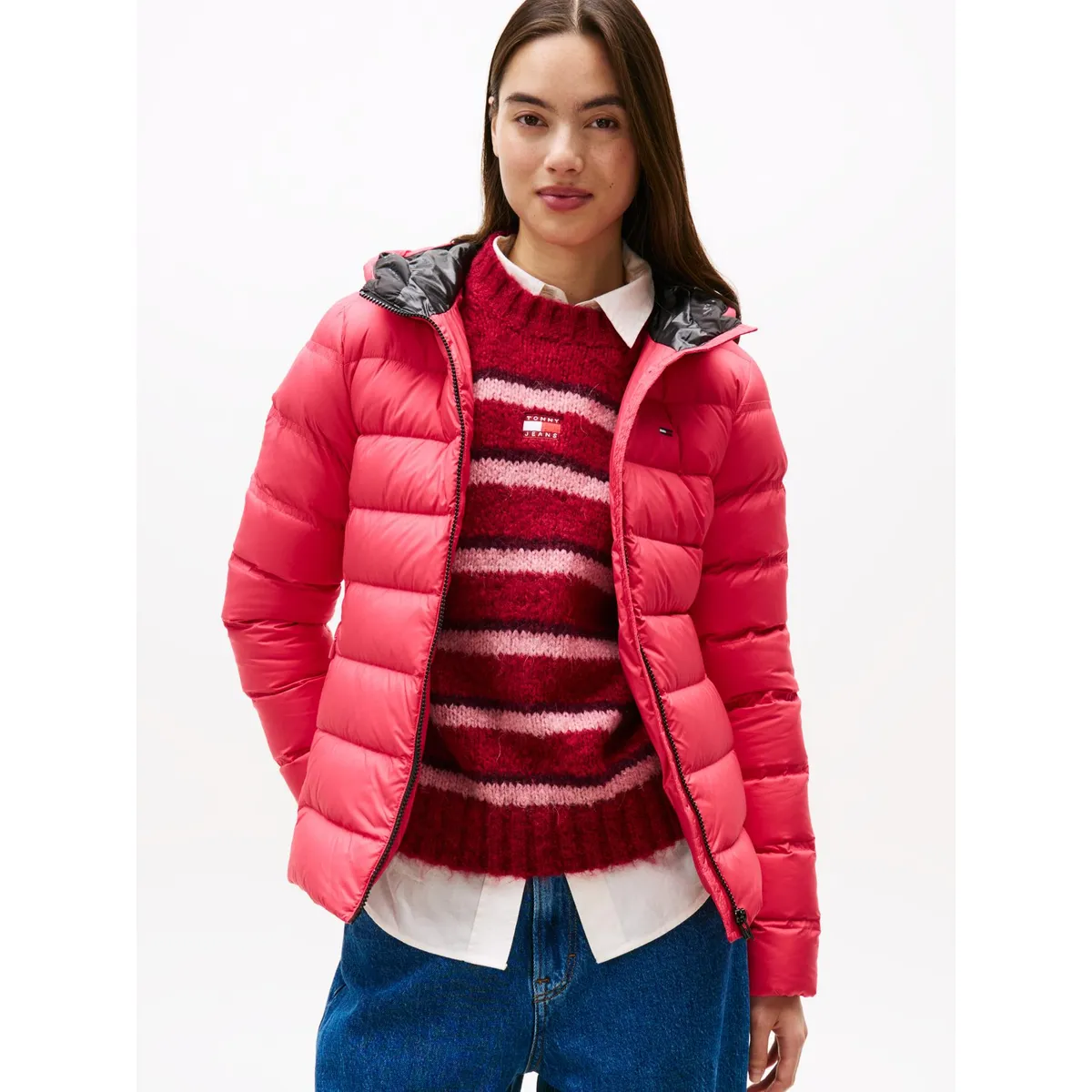 TOMMY HILFIGER - Parka Hooded Acolchada Slim Fit Rosado Tommy Jeans