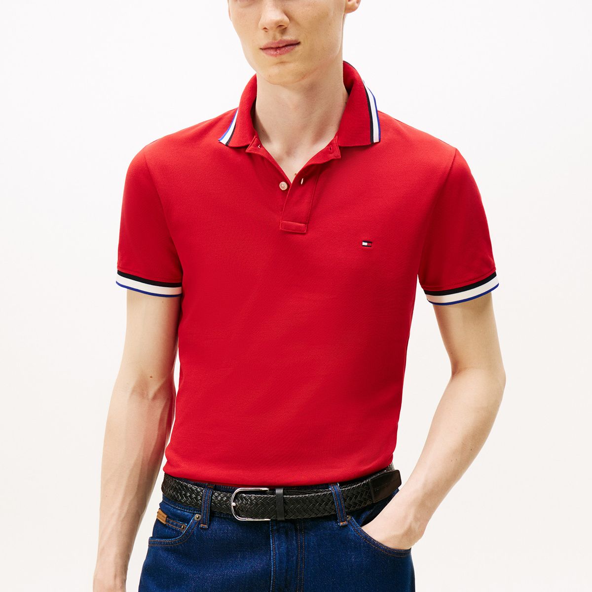 TOMMY HILFIGER - Polo Slim Fit Con Logo Rojo Tommy Hilfiger