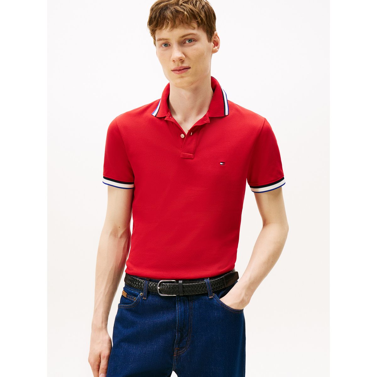 TOMMY HILFIGER - Polo Slim Fit Con Logo Rojo Tommy Hilfiger