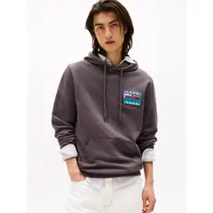 TOMMY HILFIGER - Polerón Hoodie Flag Con Logo Gráfico Gris Tommy Jeans