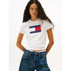 TOMMY HILFIGER - Polera Soft Flag Logo Blanco Tommy Jeans
