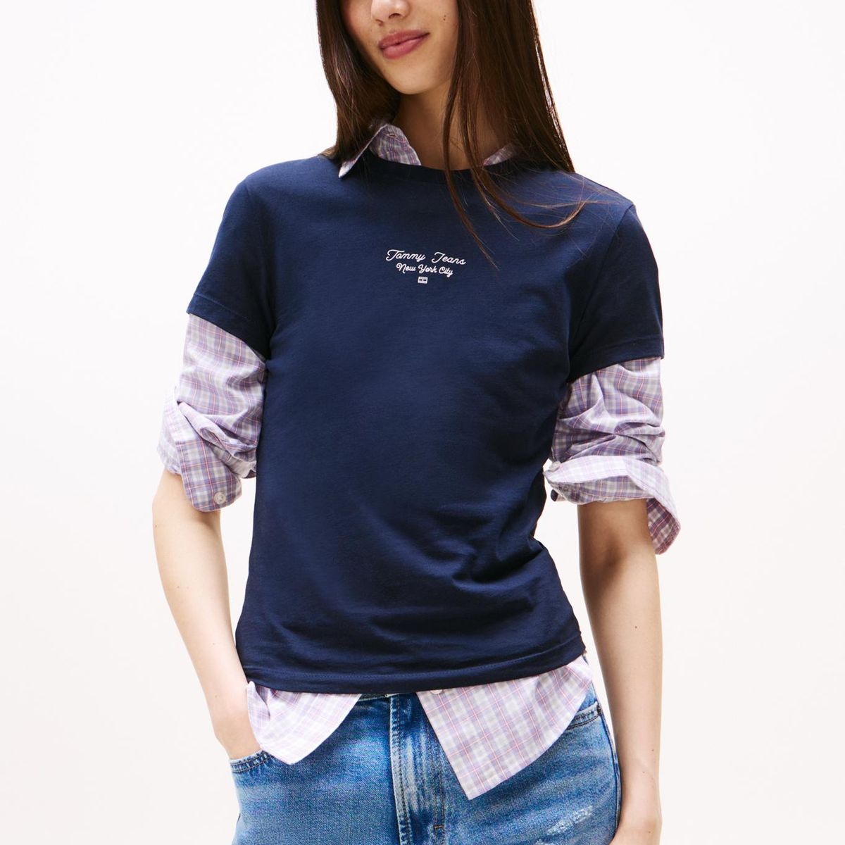 TOMMY HILFIGER - Polera Slim Fit Logo Essential Azul Tommy Jeans