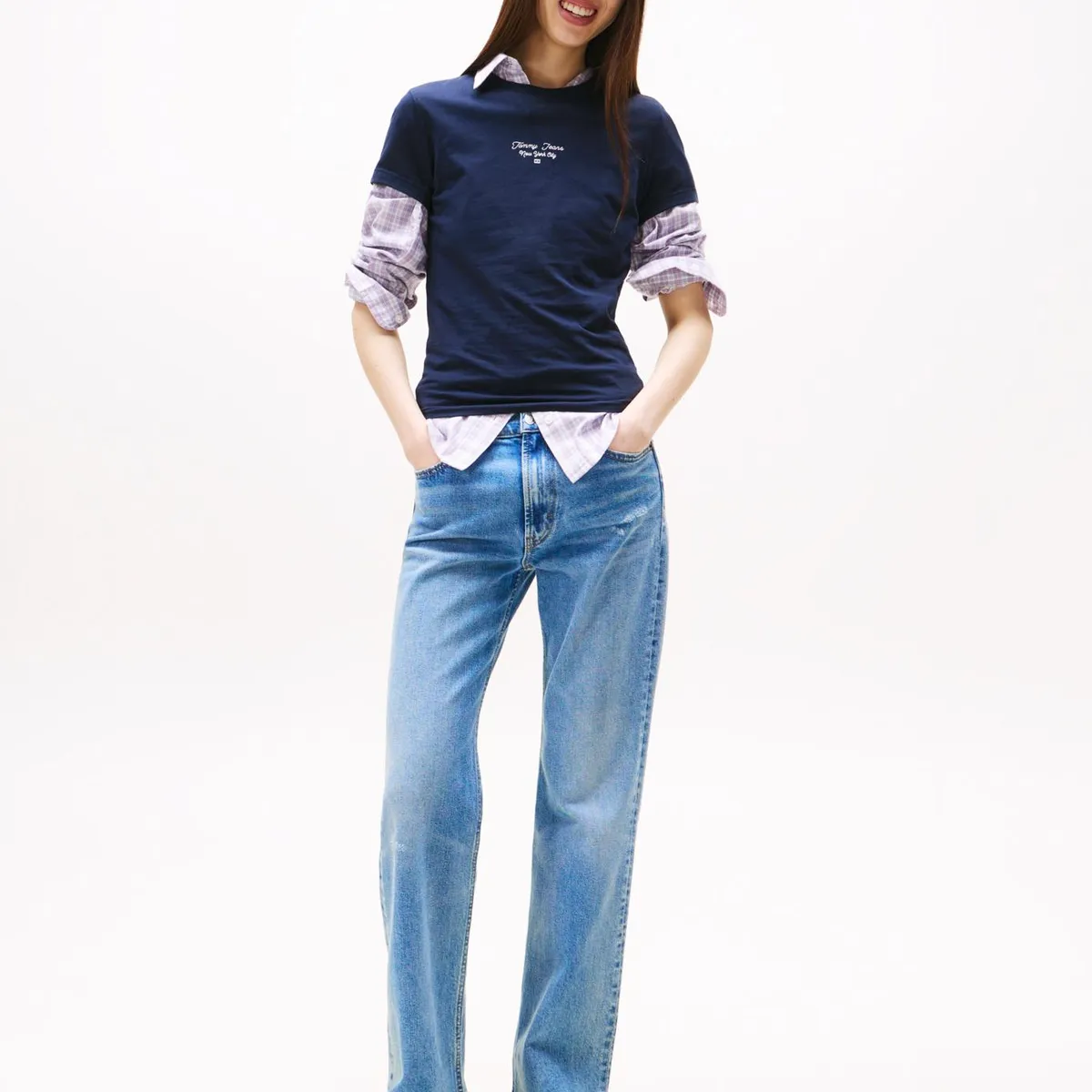 TOMMY HILFIGER - Polera Slim Fit Logo Essential Azul Tommy Jeans