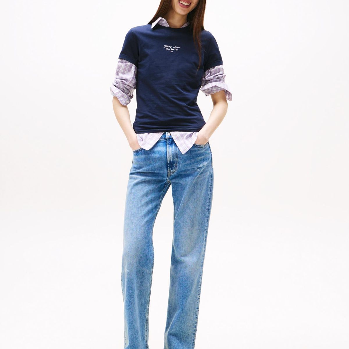 TOMMY HILFIGER - Polera Slim Fit Logo Essential Azul Tommy Jeans