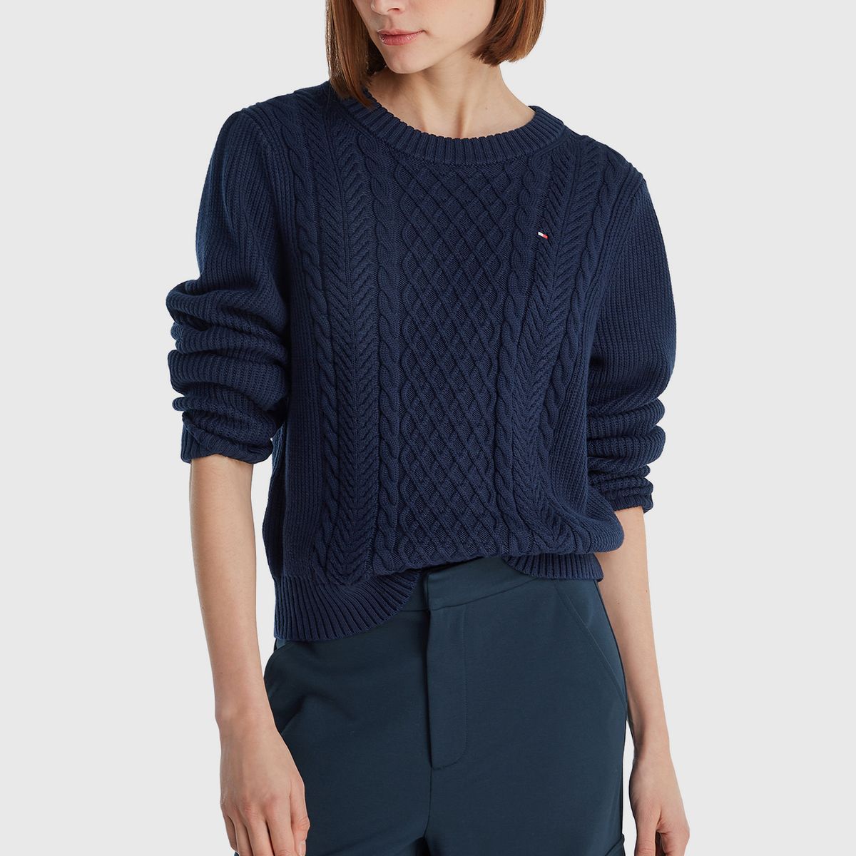 TOMMY HILFIGER - Sweater Tejido Cable Con Logo Azul Tommy Hilfiger