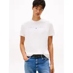 TOMMY HILFIGER - Polera Con Logo Lineal Blanco Tommy Jeans