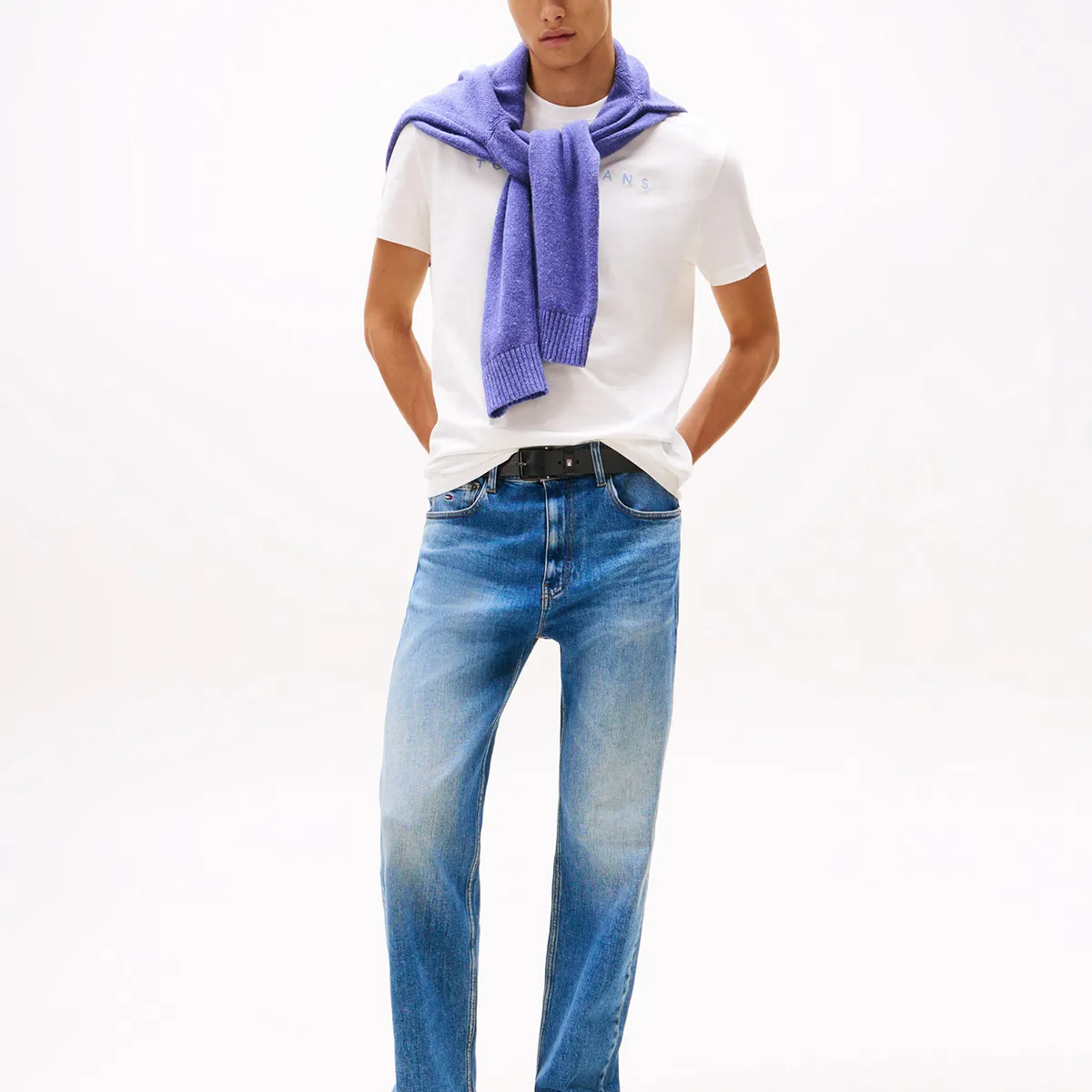 TOMMY HILFIGER - Polera Con Logo Lineal Blanco Tommy Jeans