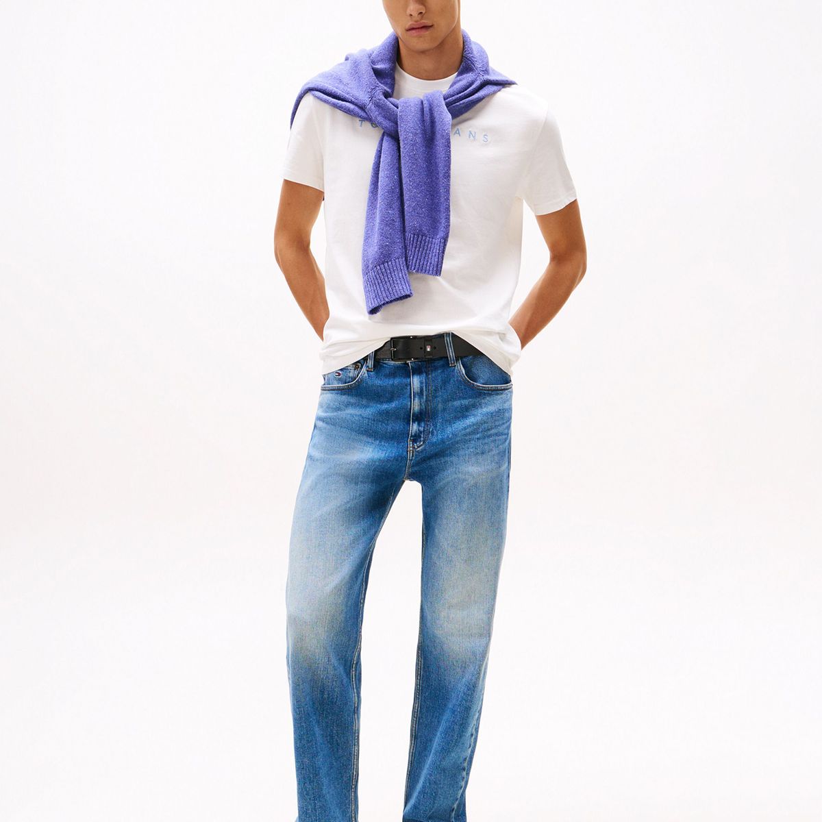 TOMMY HILFIGER - Polera Con Logo Lineal Blanco Tommy Jeans