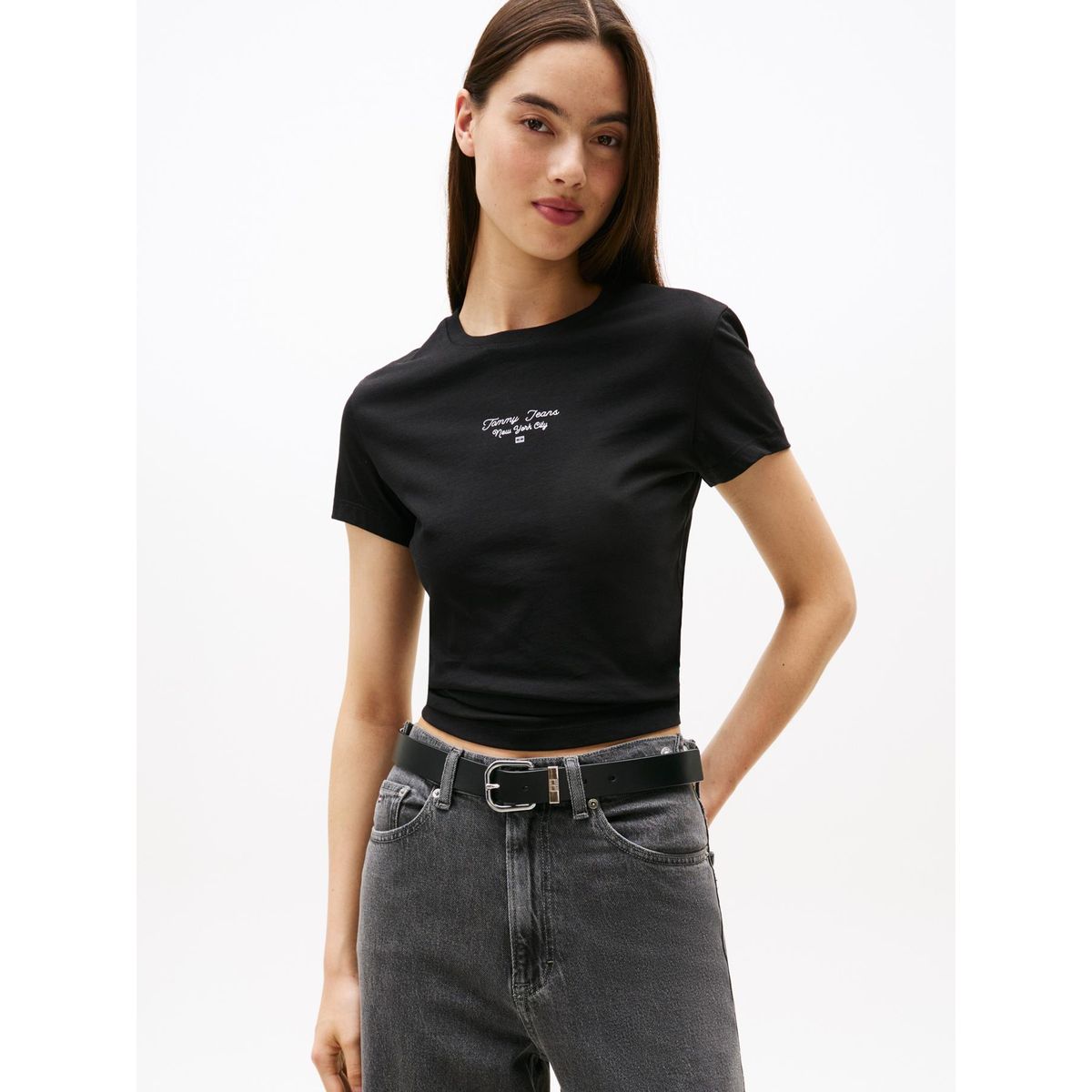 TOMMY HILFIGER - Polera Slim Fit Logo Essential Negro Tommy Jeans