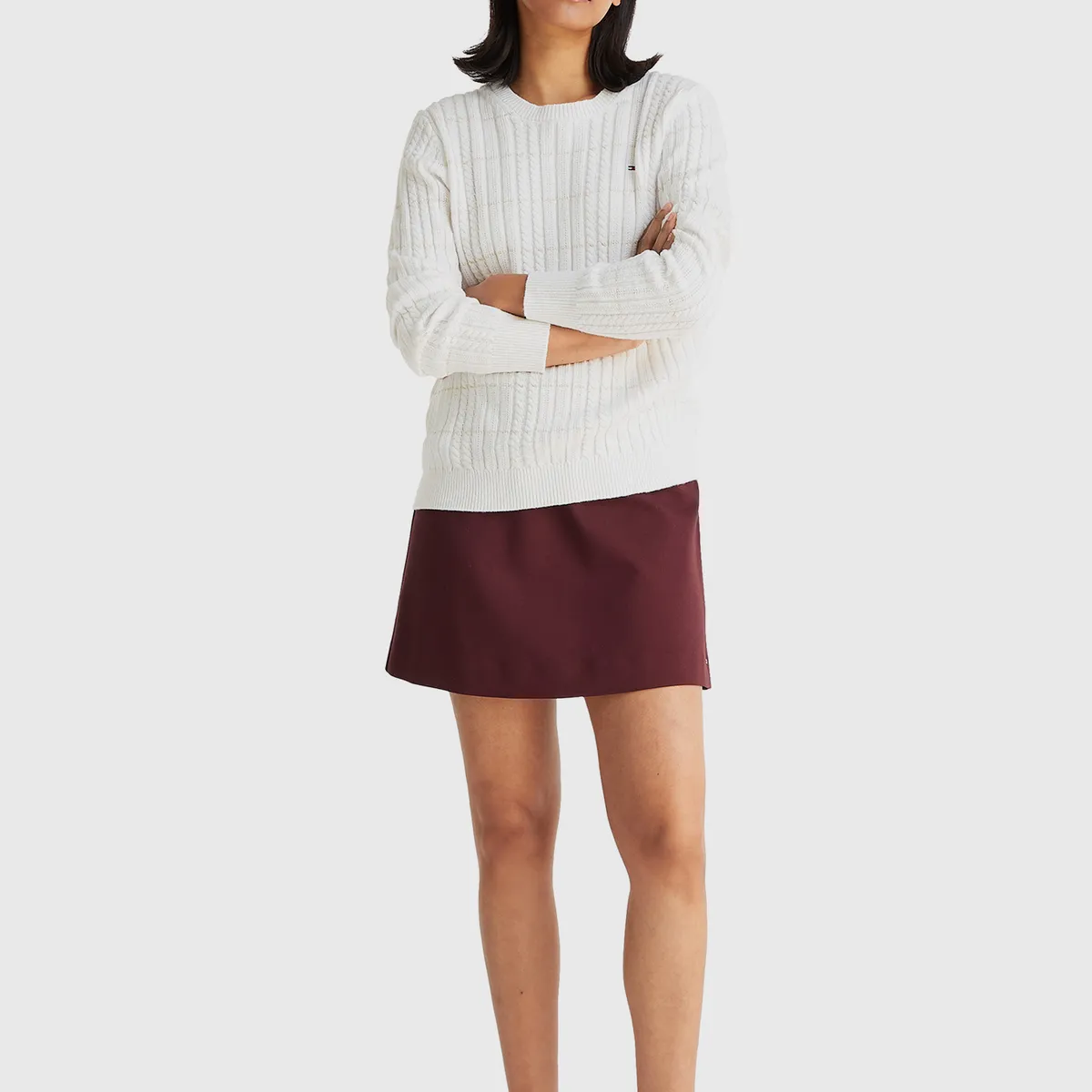 TOMMY HILFIGER - Sweater Tejido De Cable Trenzado Blanco Tommy Hilfiger