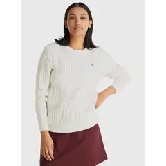 TOMMY HILFIGER - Sweater Tejido De Cable Trenzado Blanco