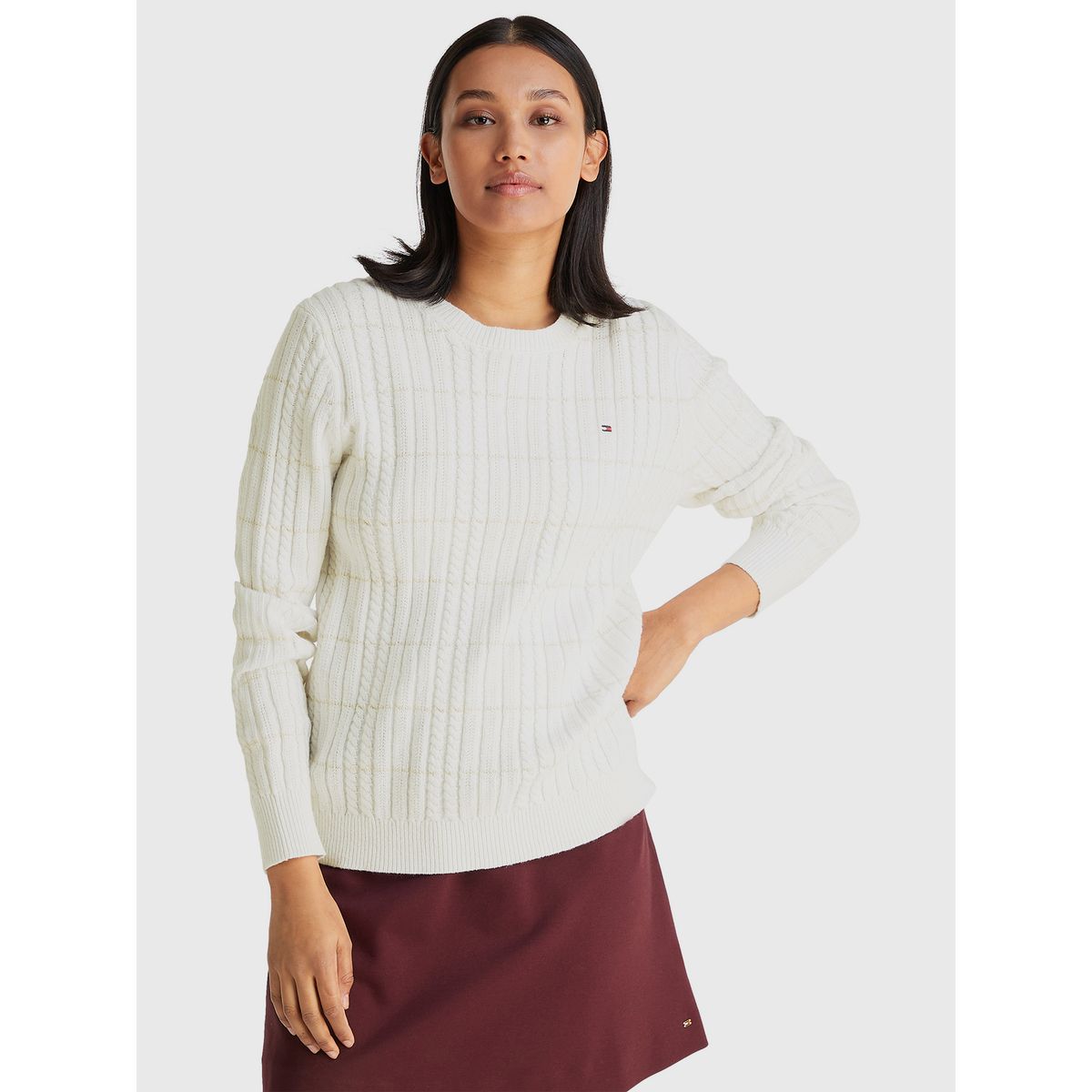 TOMMY HILFIGER - Sweater Tejido De Cable Trenzado Blanco Tommy Hilfiger