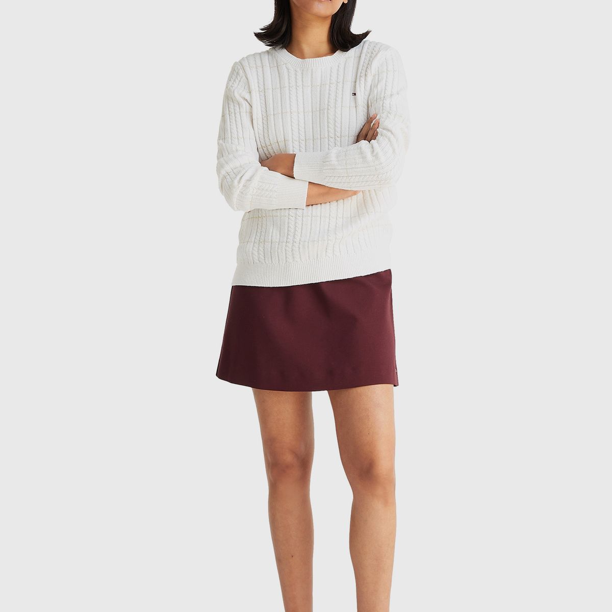 TOMMY HILFIGER - Sweater Tejido De Cable Trenzado Blanco Tommy Hilfiger