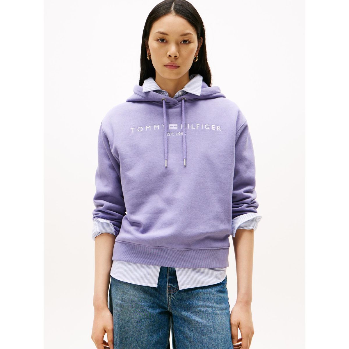 TOMMY HILFIGER - Polerón Hoodie Con Logo Bordado Lila Tommy Hilfiger