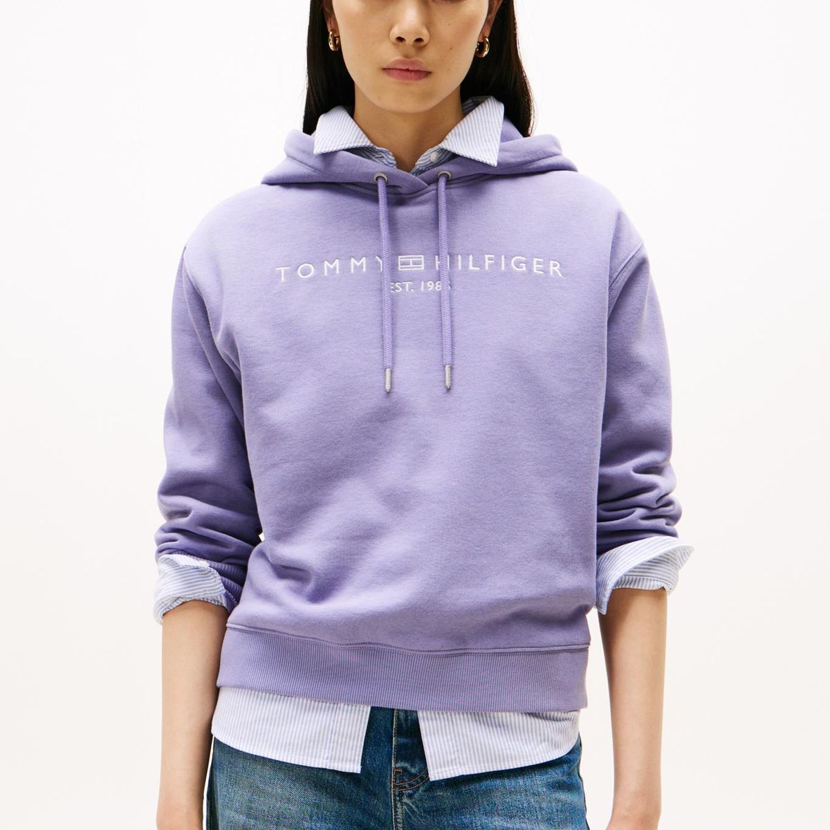TOMMY HILFIGER - Polerón Hoodie Con Logo Bordado Lila Tommy Hilfiger