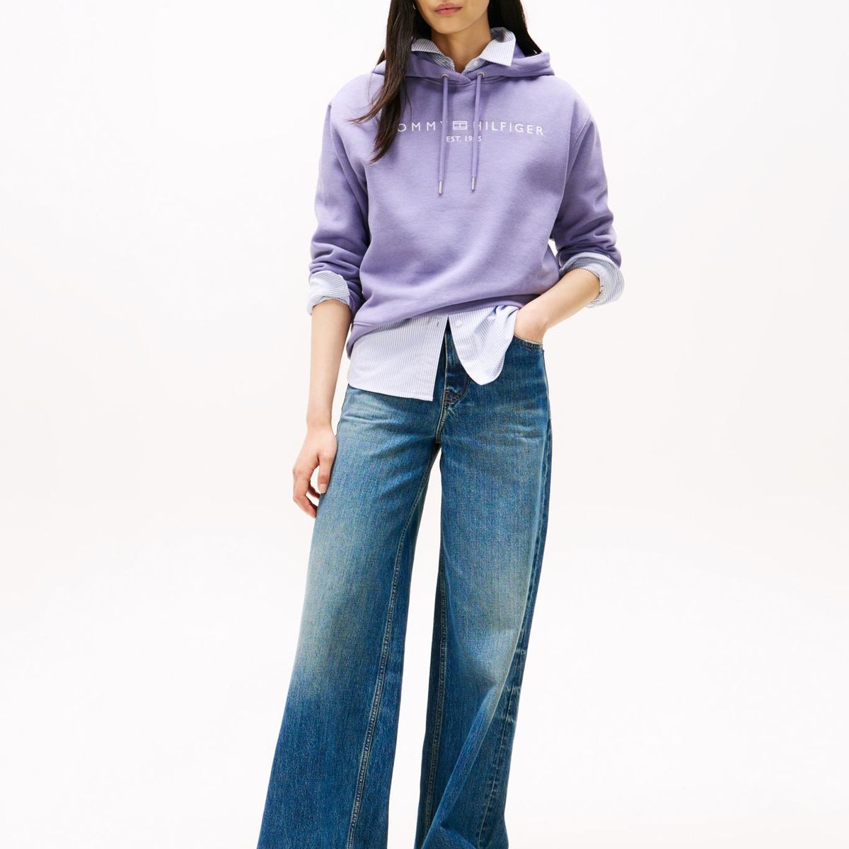 TOMMY HILFIGER - Polerón Hoodie Con Logo Bordado Lila Tommy Hilfiger