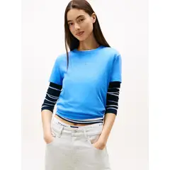 TOMMY HILFIGER - Polera Regular Fit Logo Lineal Azul Tommy Jeans