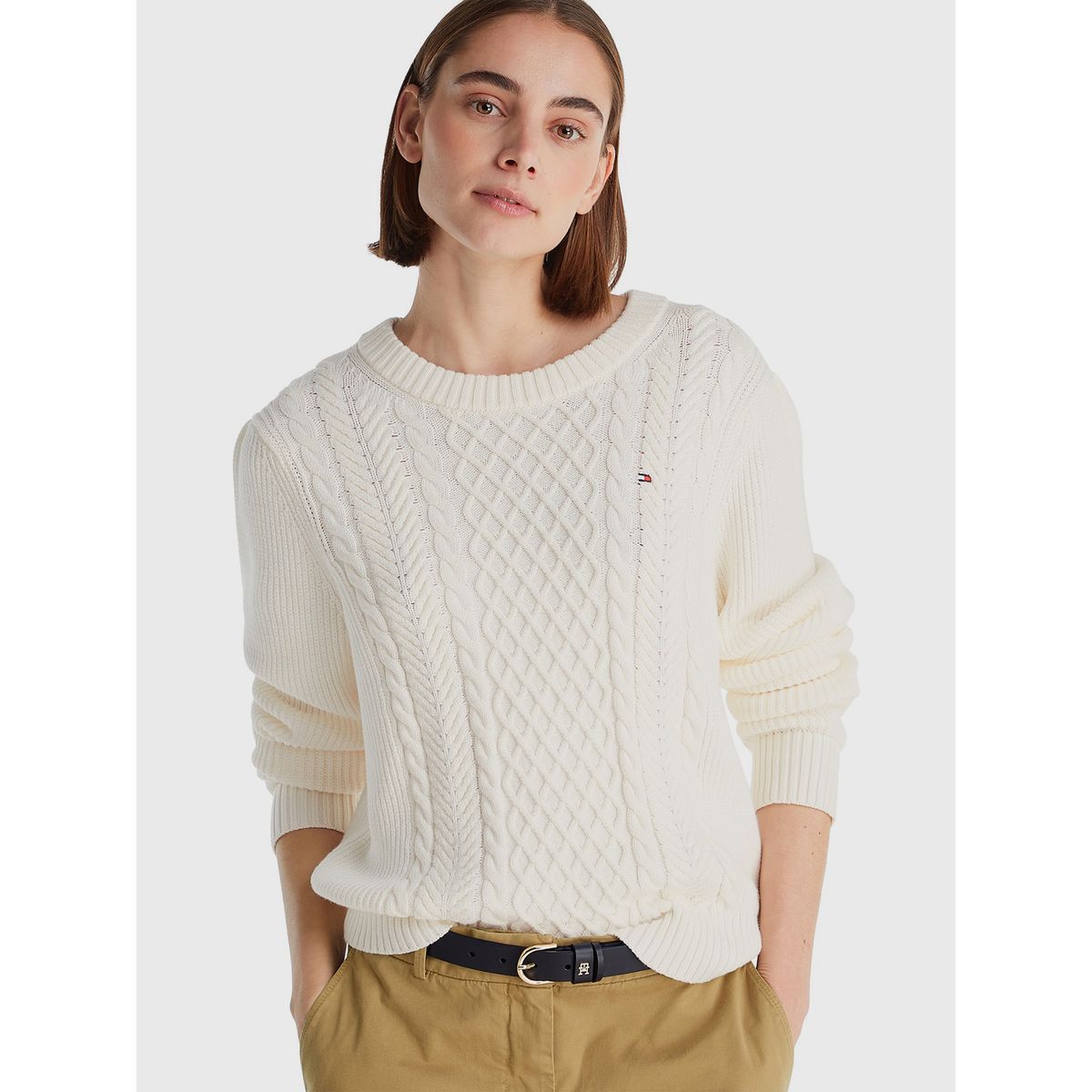 TOMMY HILFIGER - Sweater Tejido Cable Con Logo Blanco Tommy Hilfiger