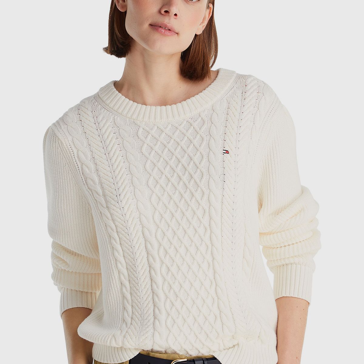 TOMMY HILFIGER - Sweater Tejido Cable Con Logo Blanco Tommy Hilfiger