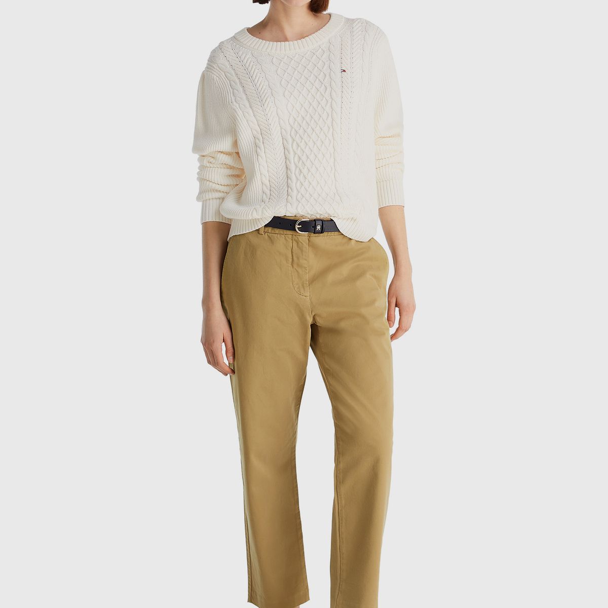 TOMMY HILFIGER - Sweater Tejido Cable Con Logo Blanco Tommy Hilfiger