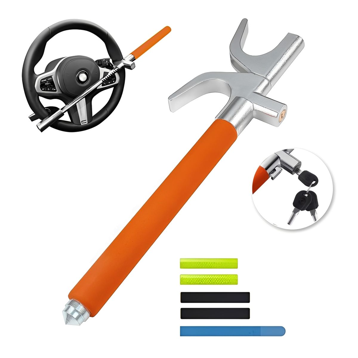 CINDISAMI - Bloqueo Antirrobo Auto Volante Seguridad Estirar Naranja
