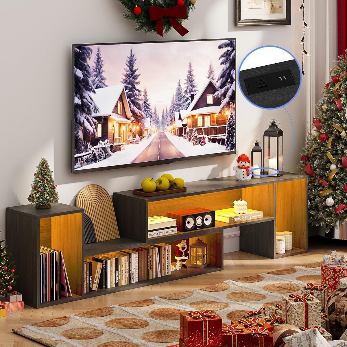 YOMYM - Mueble de TV 130×30×48 cm Ajustable Negro
