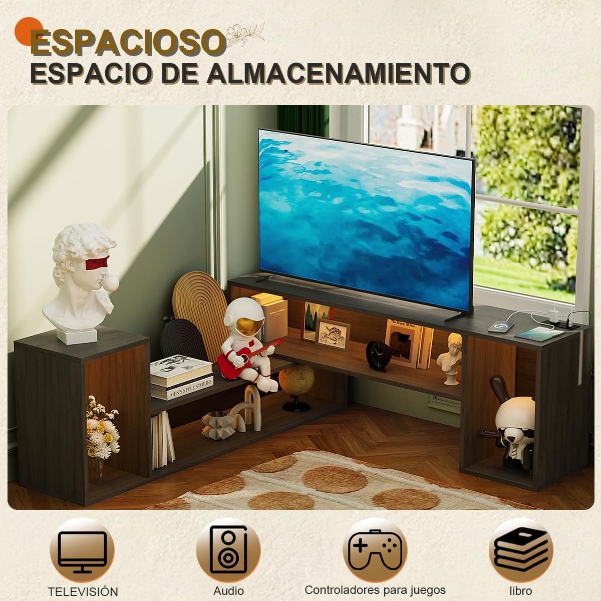 YOMYM - Mueble de TV 130×30×48 cm Ajustable Negro