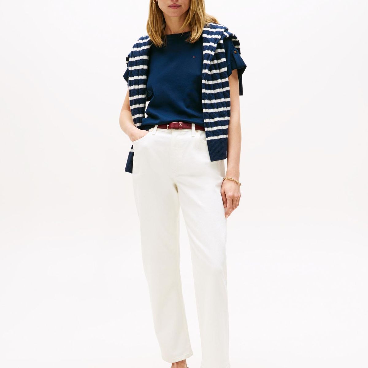 TOMMY HILFIGER - Polera Con Diseño De Rayas Azul Tommy Hilfiger